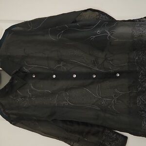 French Laundry Black Sheer Embroidered Blouse